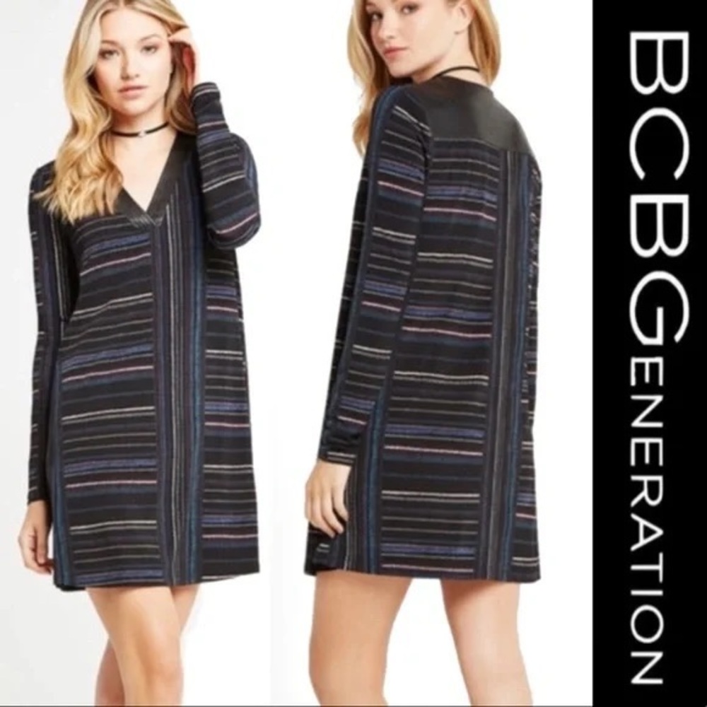 BCBGeneration Shift Dress with faux leather details